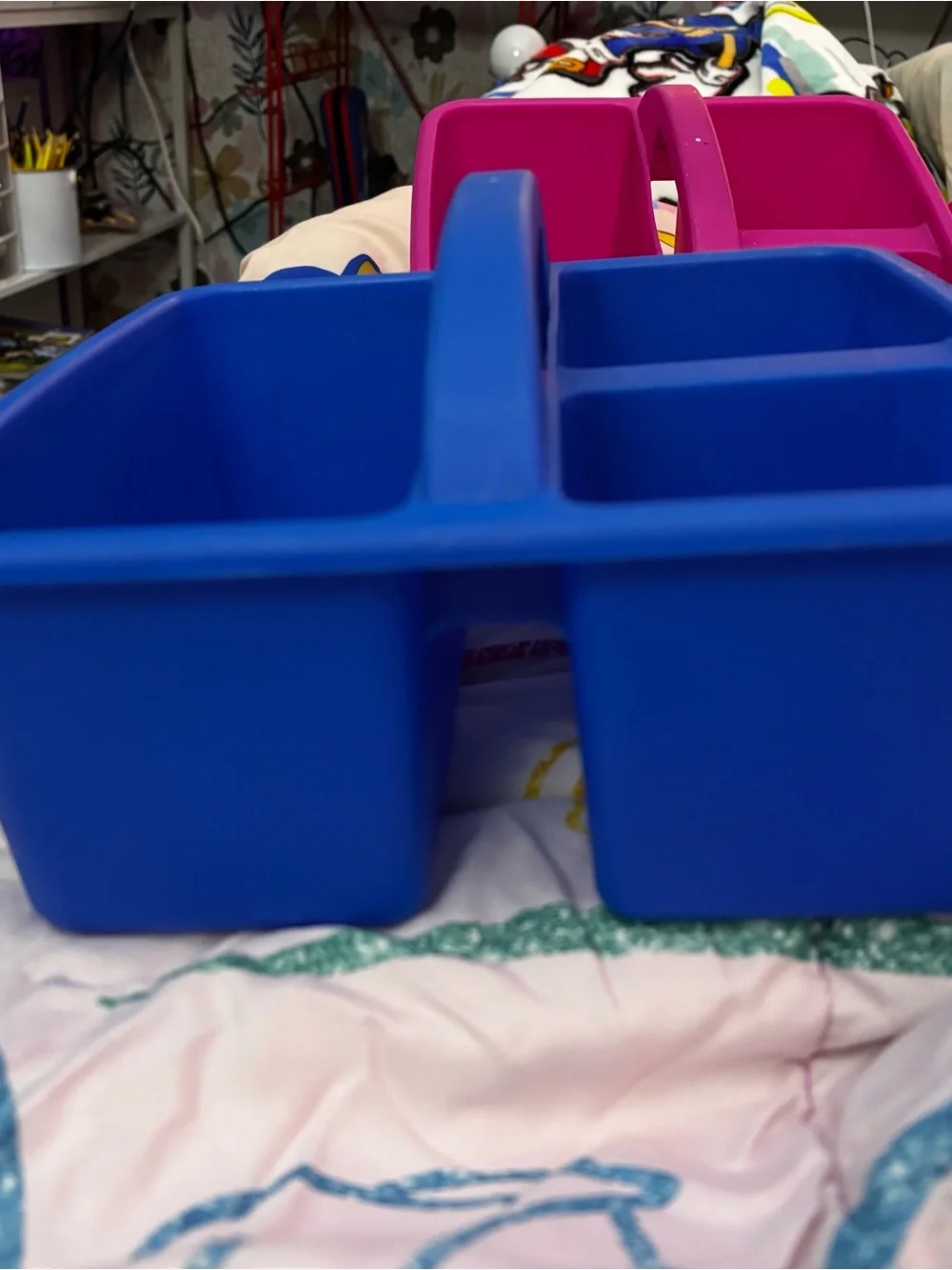 Blue & Pink Plastic Stackable Organizer Caddies